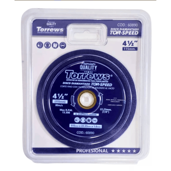 172948-1200-1200 Disco Diamantado para Porcelanato, Mármol y Vidrio 4 1/2" – Torrews