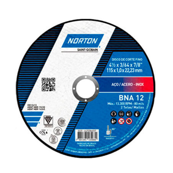 Disco de Corte Fino para Metal 4 1/2" 3/64" x 7/8" – Norton