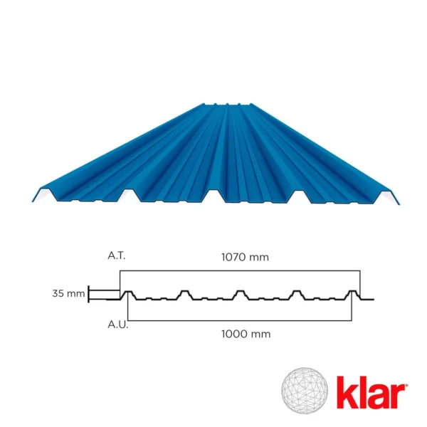Techo Termoacústico TK5 Azul 1.07 m x 3.60 m – Klar